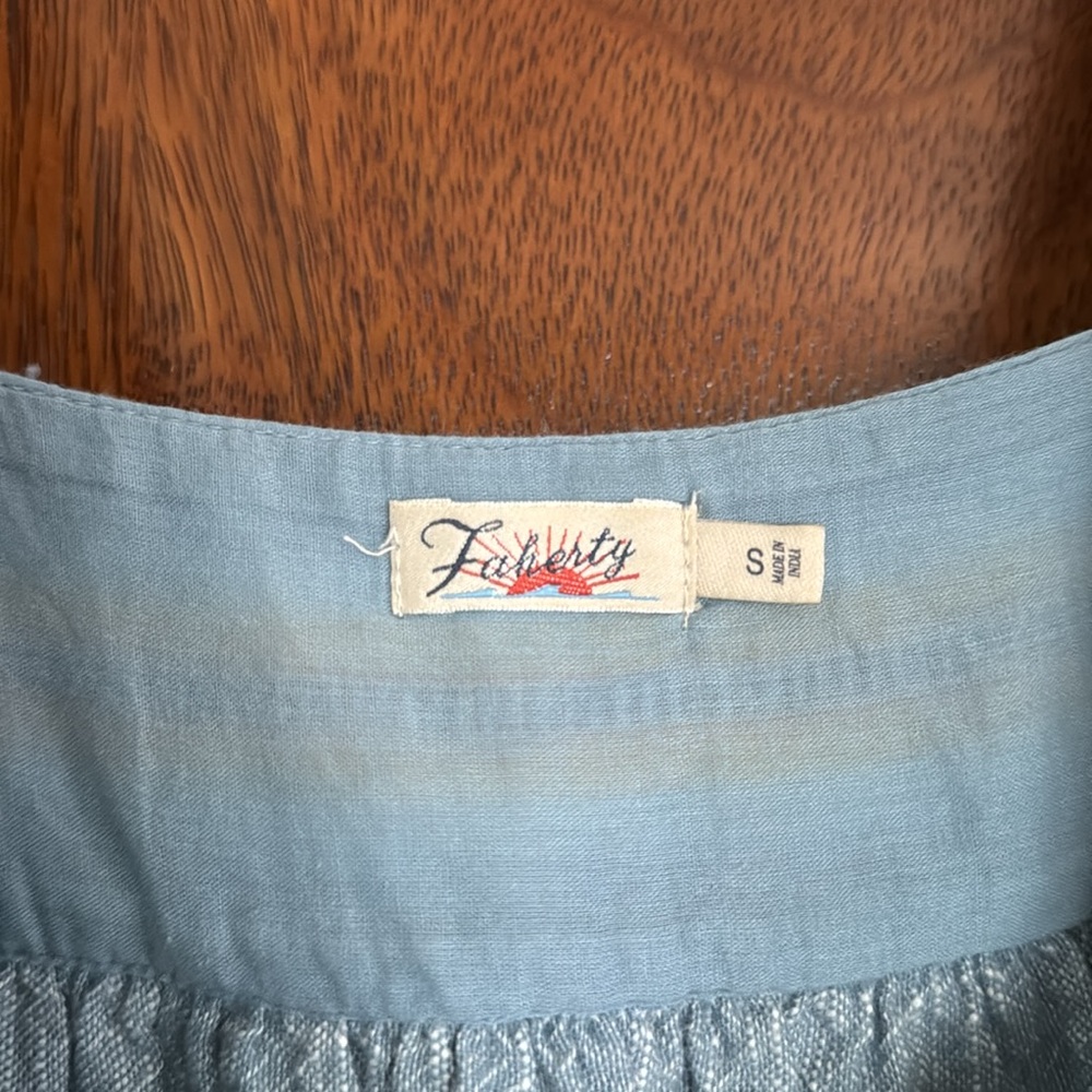 Faherty Sky Blue Mini Dress with Yellow Stripe Detail - Picture 2 of 4